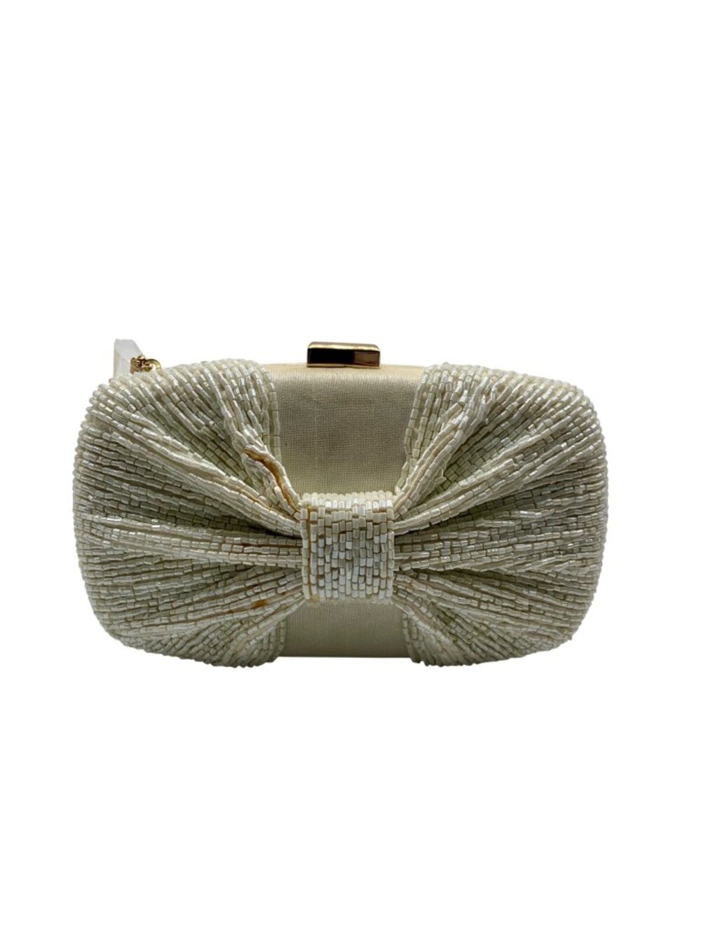 MMS Brands White Beaded Bow Clutch Bag